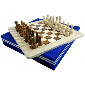 Шахматы каменные classic коричневая яшма и мрамор 40х40 