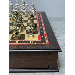 Шахматный ларец "Римское сражение" с фигурами из бронзы
