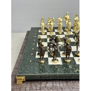 Шахматы из камня подарочные "Русские" с бронзовыми фигурами 40х40 см