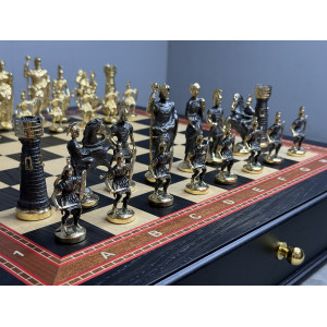 Шахматный ларец с бронзовыми фигурами «Македонская битва»