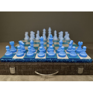 Шахматы светящиеся из эпоксидной смолы "Ледяная магия"