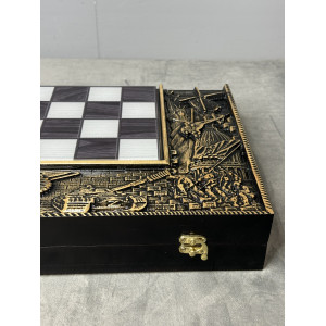 Подарочные шахматы 3 в 1 «Победа» с фигурами Стаунтон из литьевого мрамора Подарочные шахматы 3 в 1 «Победа» с фигурами Стаунтон из литьевого мрамора