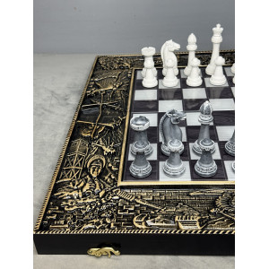 Подарочные шахматы 3 в 1 «Победа» с фигурами Стаунтон из литьевого мрамора Подарочные шахматы 3 в 1 «Победа» с фигурами Стаунтон из литьевого мрамора