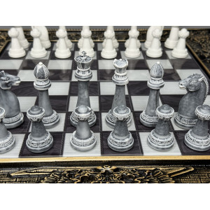 Подарочные шахматы 3 в 1 «Победа» с фигурами Стаунтон из литьевого мрамора Подарочные шахматы 3 в 1 «Победа» с фигурами Стаунтон из литьевого мрамора