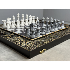 Подарочные шахматы 3 в 1 «Победа» с фигурами Стаунтон из литьевого мрамора Подарочные шахматы 3 в 1 «Победа» с фигурами Стаунтон из литьевого мрамора
