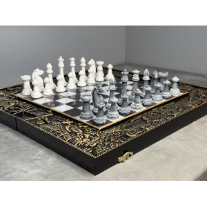 Подарочные шахматы 3 в 1 «Победа» с фигурами Стаунтон из литьевого мрамора Подарочные шахматы 3 в 1 «Победа» с фигурами Стаунтон из литьевого мрамора