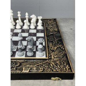 Подарочные шахматы 3 в 1 «Победа» с фигурами Стаунтон из литьевого мрамора Подарочные шахматы 3 в 1 «Победа» с фигурами Стаунтон из литьевого мрамора