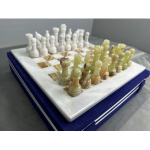 Шахматы каменные classic белый мрамор-оникс 40х40