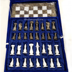 Шахматы каменные белый мрамор и яшма 30х30 new