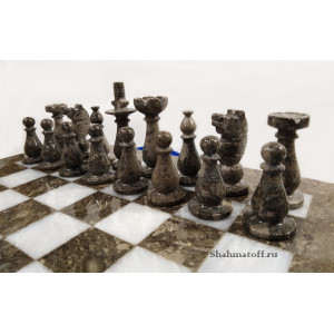 Шахматы каменные белый мрамор и яшма 30х30 new