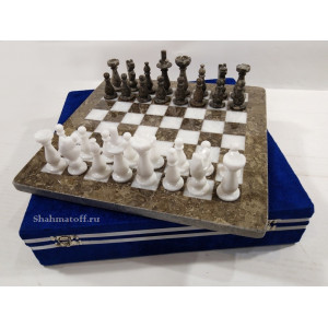 Шахматы каменные белый мрамор и яшма 30х30 new