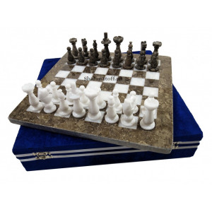 Шахматы каменные белый мрамор и яшма 30х30 new