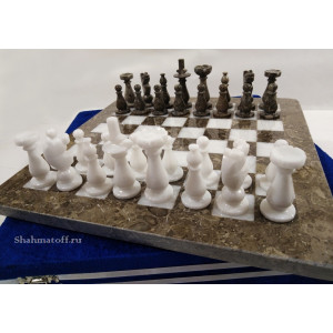 Шахматы каменные белый мрамор и яшма 30х30 new