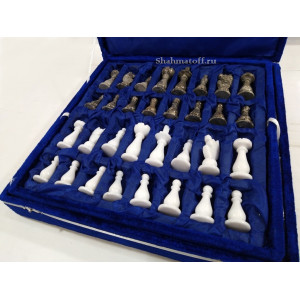 Шахматы каменные белый мрамор и яшма 30х30 new