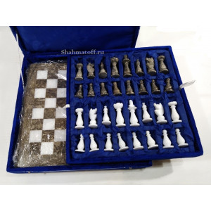 Шахматы каменные белый мрамор и яшма 30х30 new