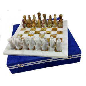 Шахматы каменные classic белый мрамор и оникс 30х30