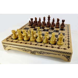 Шахматы "Кингчесс" в ларце "Маркетри орех" премиум класса