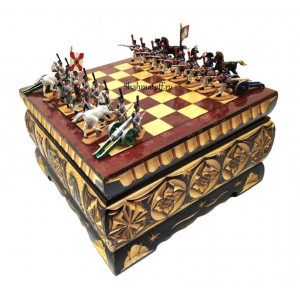 Шахматы Оловянные Бородино в резном ларце