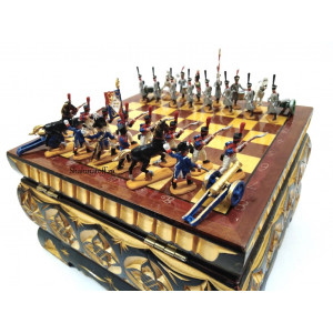 Шахматы Оловянные Бородино в резном ларце