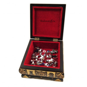 Шахматы Оловянные Бородино в резном ларце