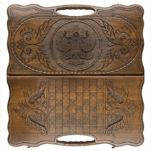 Нарды резные "Герб РФ 2" с ручкой 60, Haleyan