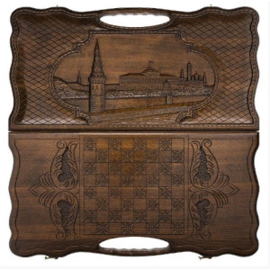 Нарды резные "Кремль" с ручкой 60, Haleyan