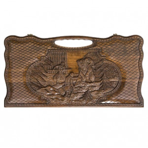 Нарды резные "Охота на медведя" с ручкой 60, Haleyan