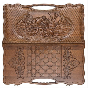 Нарды резные "Самсон и лев" с ручкой 60, Haleyan