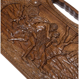 Нарды резные "Самсон и лев" с ручкой 60, Haleyan