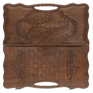 Нарды резные "Паровоз" с ручкой 60, Haleyan