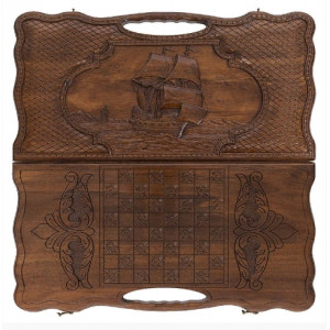 Нарды резные "Корабль-2" с ручкой 60, Haleyan