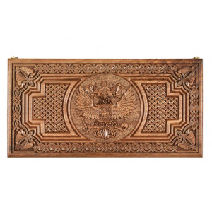 Нарды резные "2 герба" 60, орех, Haleyan