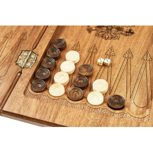 Нарды резные "2 герба" 60, орех, Haleyan