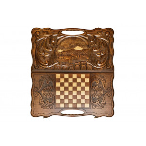 Нарды резные "Арарат и Хорвирап 3" с ручкой 60, Haleyan