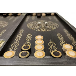 Нарды "Водный дракон" чёрные золото. Фишки ручной работы