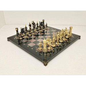 Шахматы эксклюзивные "Македонская Битва" коралловый мрамор, змеевик.