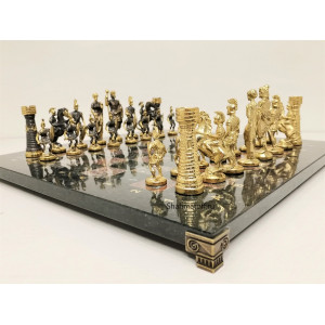 Шахматы эксклюзивные "Македонская Битва" коралловый мрамор, змеевик.