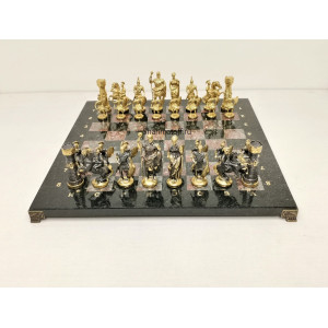 Шахматы эксклюзивные "Македонская Битва" коралловый мрамор, змеевик.