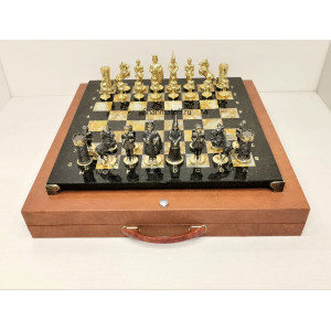 Шахматы эксклюзивные "Королевство Камелота" бронза, горный агат, змеевик