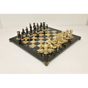 Шахматы эксклюзивные "Королевство Камелота" бронза, горный агат, змеевик