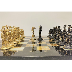 Шахматы эксклюзивные "Спартанская битва" Горный агат - Змеевик