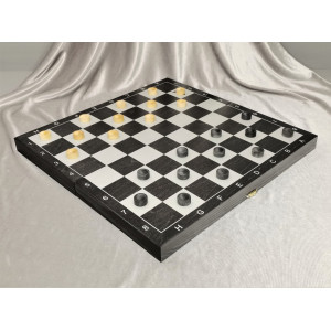 Набор 3 в 1 "Гроссмейстер" серебро с фигурами из бука