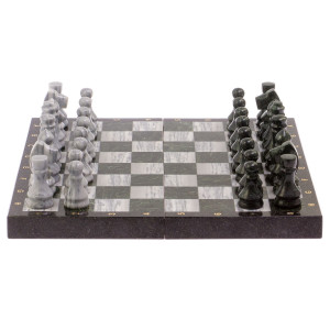 Шахматный набор 3 в 1 мрамор, змеевик с гравировкой