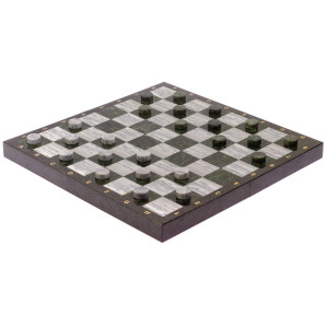 Шахматный набор 3 в 1 мрамор, змеевик с гравировкой
