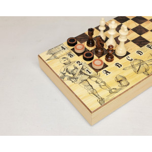 Шахматы, шашки, нарды "Рыцари" с фишками ручной росписи.